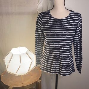 Boden Blue and White Striped Silver Star Long Sleeve Top Size 8